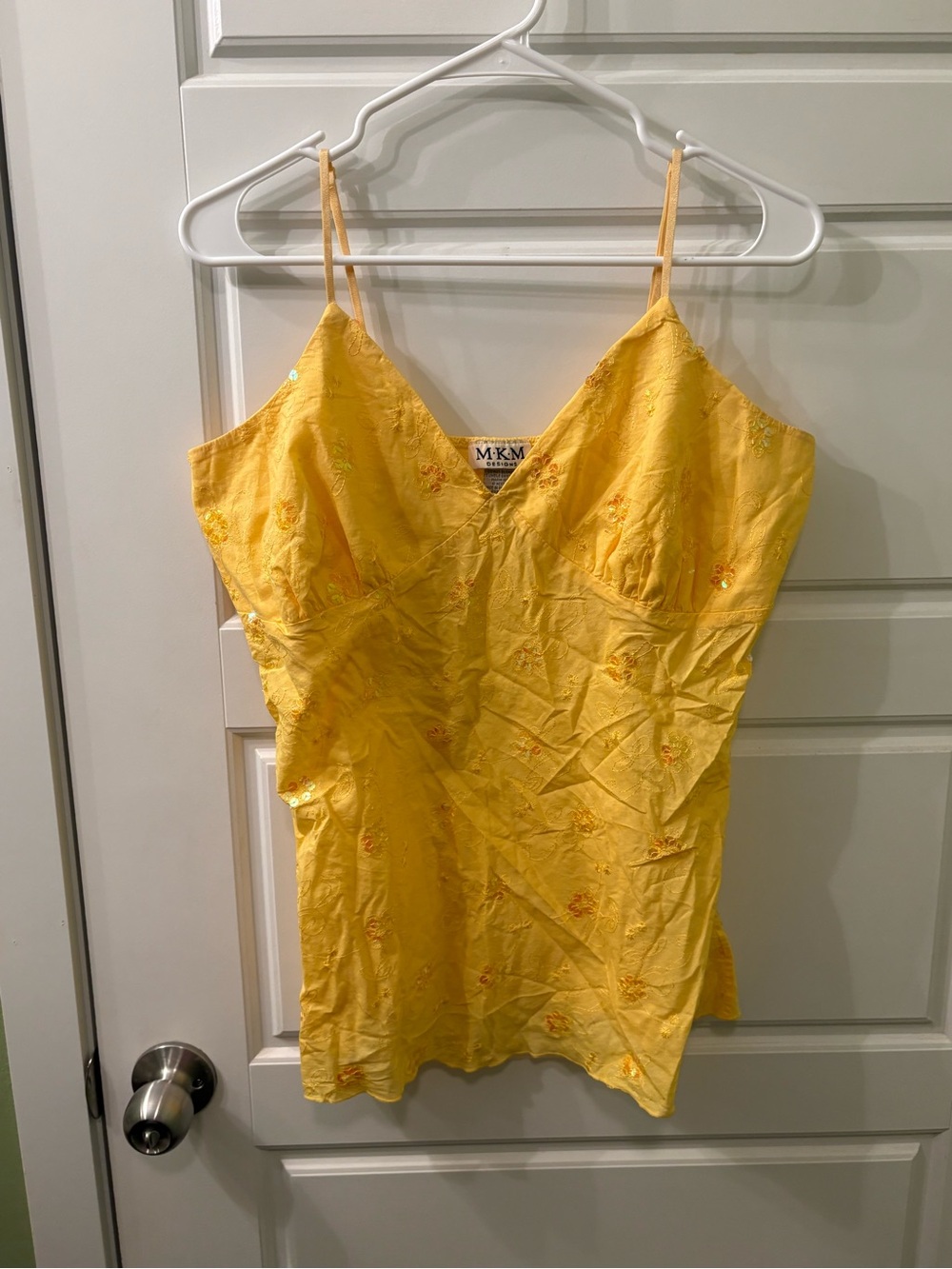 Y2K Yellow Embroidered V-Neck Spaghetti Strap Tank